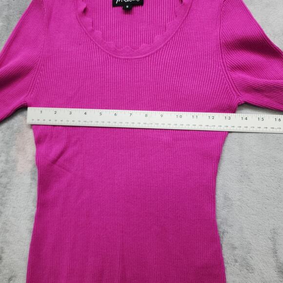 Marled Sweater Womens S Pink Scalloped Scoop Neck Ribbed Stretch Knit Pullover - Picture 8 of 10